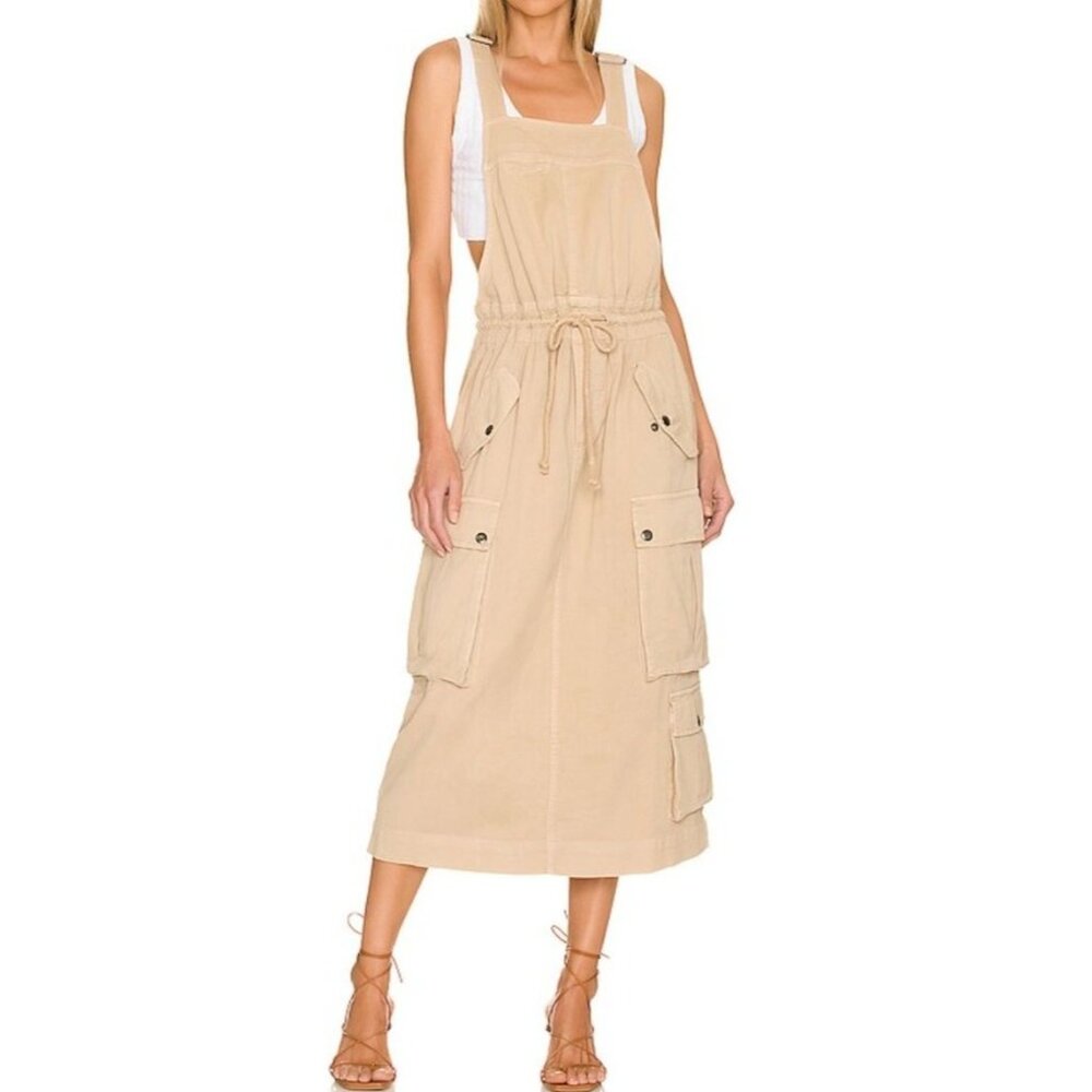 Free People Cargo Skirtall Overalls Utility Cotton Dress M Boho Granola Neutral
